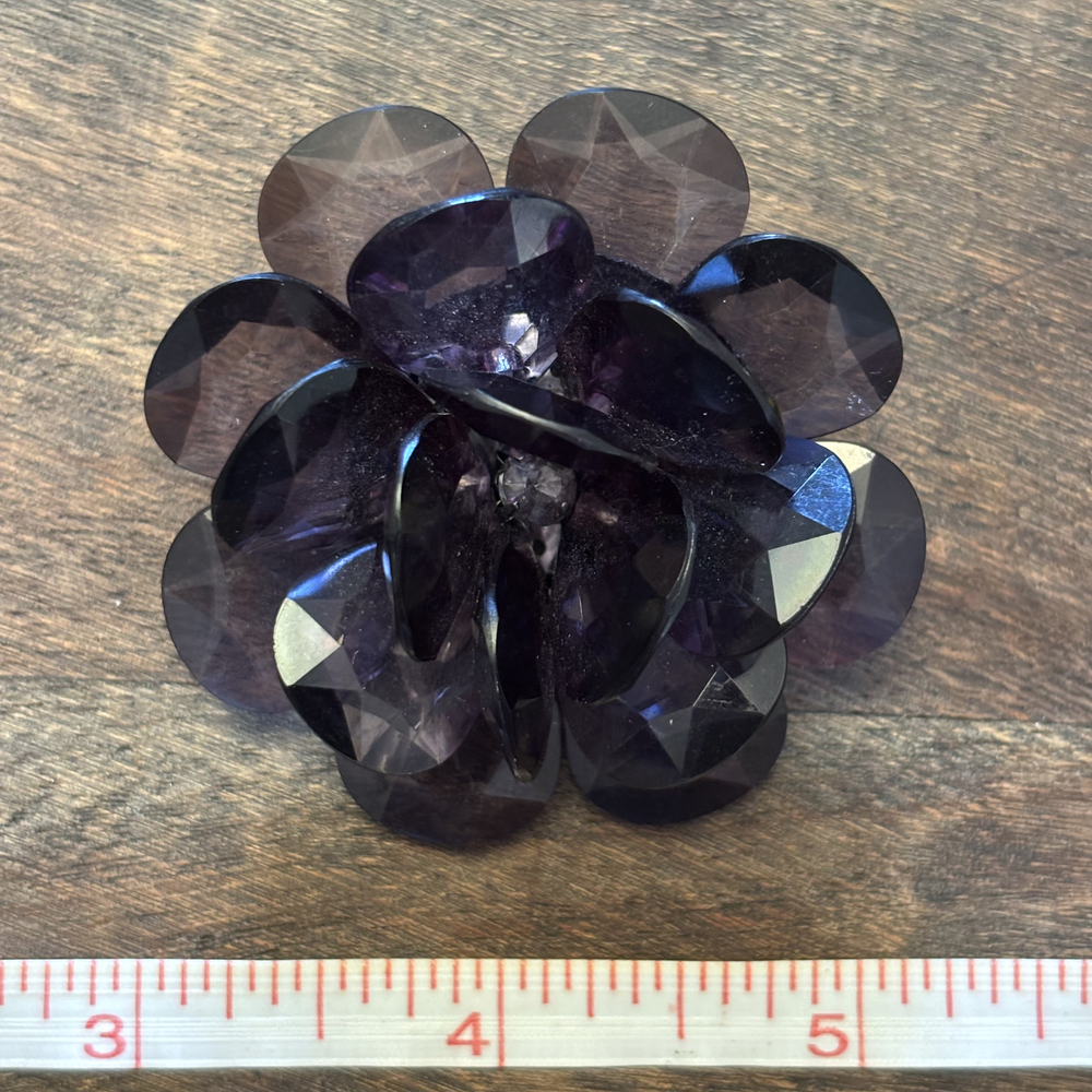 Deep Purple Faceted Faux Amethyst Dimensional Flower Brooch Mixed Metal